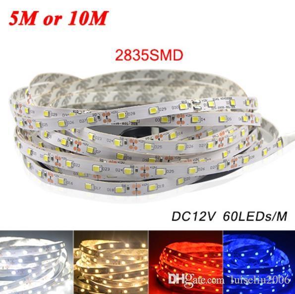 5M or 10M /Pack 2835 SMD More Brighter Than 3528 5050 SMD LED Strip light DC 12V 60LEDs/M Indoor Decorative Tape White Blue Red