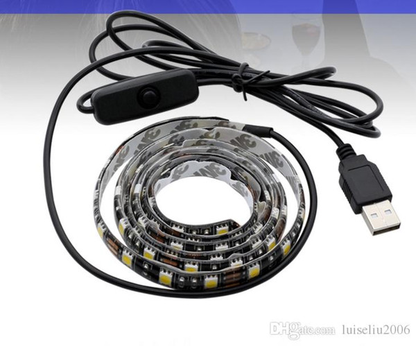 USB 5V LED Strip 5050 TV Background Lighting 50cm / 1m / 2m 60LEDs/m Warm White / White USB Cable with Switch Strip set