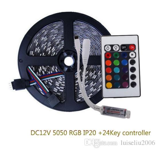 DC12V 5050 RGB LED Strip Set 60LED/m 5M LED Strip RGB 5050 LED Tape + Mini 24key RGB Controller