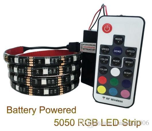 Battery powered 5050 RGB LED Strip Light 1M IP20 / IP65 with mini 3keys controller / 17Keys RGB remote control