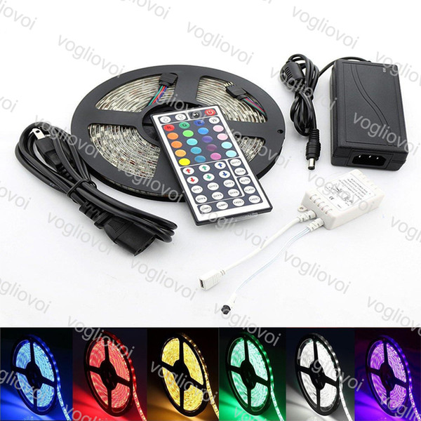 Led Strips Waterproof Strips IP65 5M 300 Leds 5050 RGB 60 Leds+Remote controller+12V 5A power supply EU/US/AU/UK Plug DHL