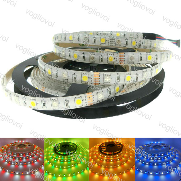 Led Strip Light IP20 / IP65 LED Strip SMD5050 RGBW RGB + White / RGB + Warm White Flexible Light DC12V 60leds/m 5m/lot DHL