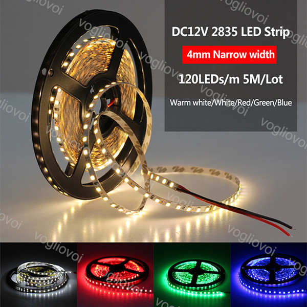 Led strip light SMD2835 DC12V 300LED 600LED 1020LED Round 2 wire Flexible LED Tape Lights for TV Car Computer Tent Lighting DHL