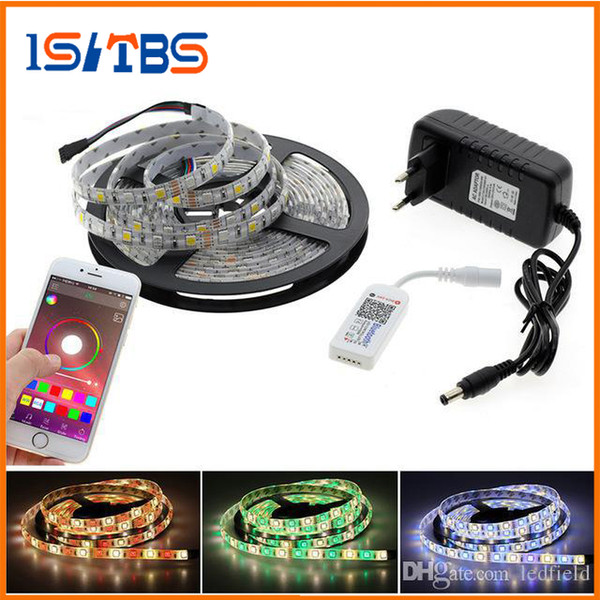 LED Strip 5050 RGBW /RGBWW 5M 300LEDs Fleixble Tape string lights + LED Bluetooth Controller RGBW + DC 12V 3A Power Supply