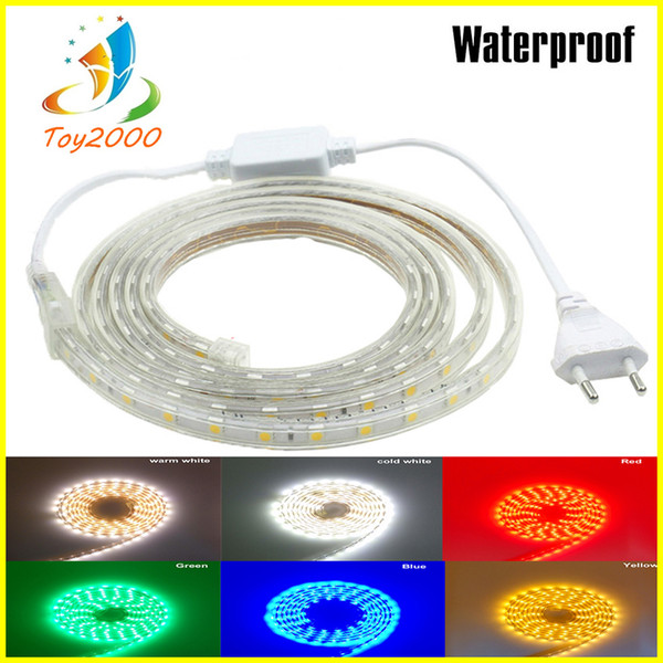 Hot sale SMD 5050 AC 110V 220V led strip lights flexible light 2m/3m/4m/5m-25m+EU Power Plug,60leds/m Waterproof led string