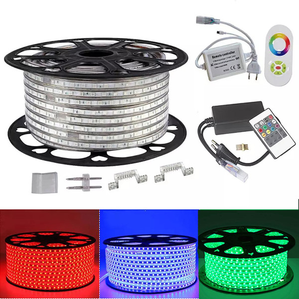 5050 RGB Led strip light 110V 220V 60led/M IP65 Waterproof led lights lamp for living room+Power Supply+IR Remote Control christmas lights