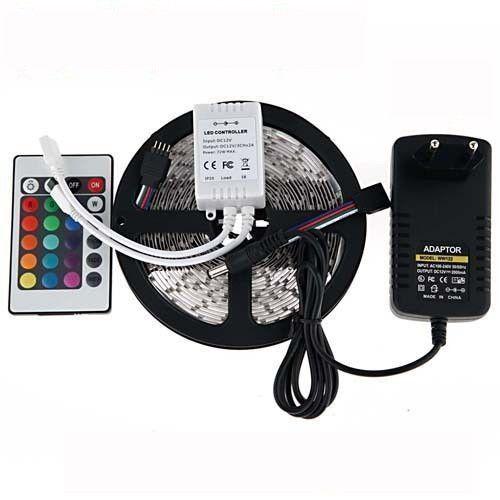 5M IP65 Non Waterproof LED Strip SMD3528 Red/Blue/Green RGB LED Strip Light 300 Led Remote Controller 12V 2A Power