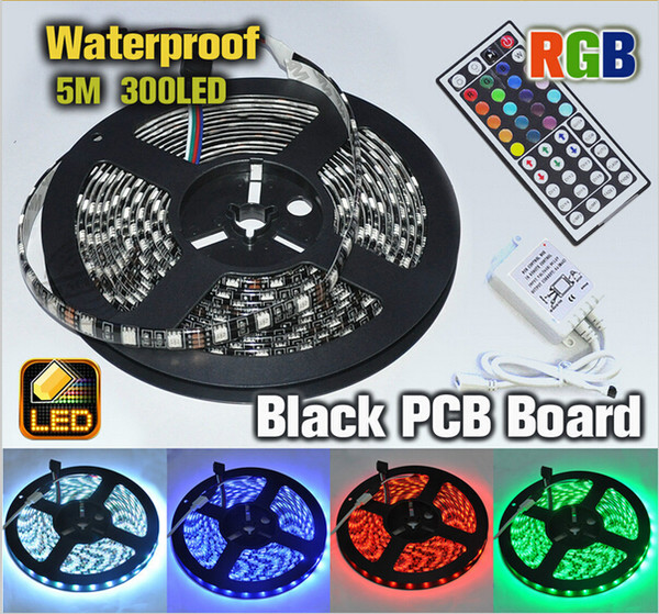 Waterproof led strips IP65 5M 300 Leds SMD 5050 RGB lights led strips 60 leds/M remote controller 12V 5A supply EU AU UK US plug Energy save