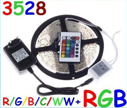 50 Sets RGB/Warm White/Cool White/Red/Blue/Green 3528 5M 300 Leds Flexible Led Strips Lights IP65/IP20 + Remote Control +12V 2A Power Supply