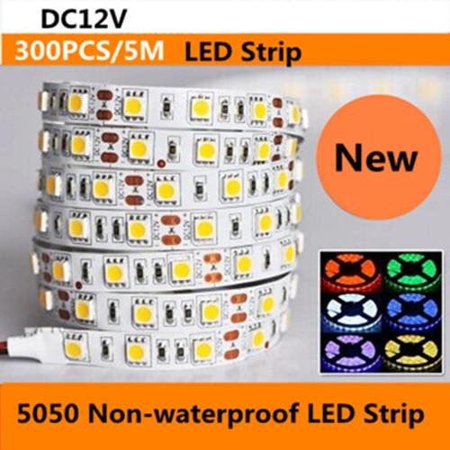 12V Flexible LED Strip Lights, Daylight White, Super Bright 300 Units 5050 LEDs, Non-waterproof, Light Strips, 16.4ft/5m