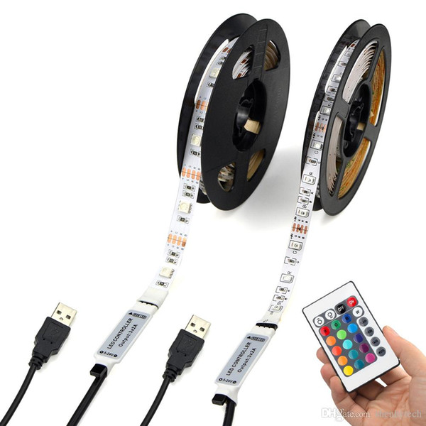 3528 5050 RGB LED Strip Light USB Port 50CM 100CM 200CM Lamp String Ribbon Tape With 24 Keys Remote Controller Safe Night Lights