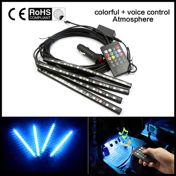 4x12LED SMD5050 7 Colors Music Control Car Interior Footwell Atmosphere Decoration Neon Light RGB LED Strip Light