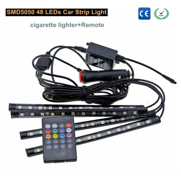 10W USB Music Control SMD5050 48 RGB LED Car Strip Light 8 colors Decorative Atmosphere Lamps for Car with Remote