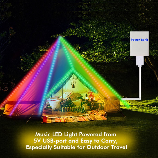 Music LED Strip Lights 6.6FT/2M 5V USB Powered Light Strip 5050 RGB Light Color Changing with Music LED String Lights Kit with IR Controller