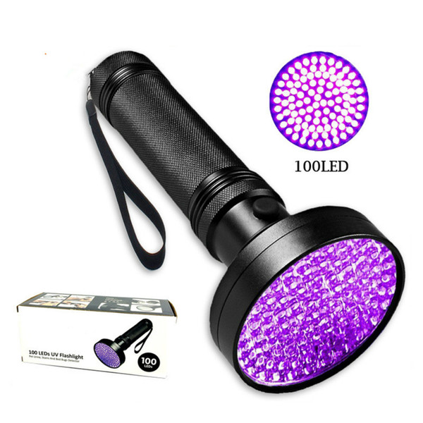 Super Bright 100LED UV Light 395-400nm LED UV Flashlight Torch UV Purple Light Fluorescent Detection Flashlight Portable Violet Light