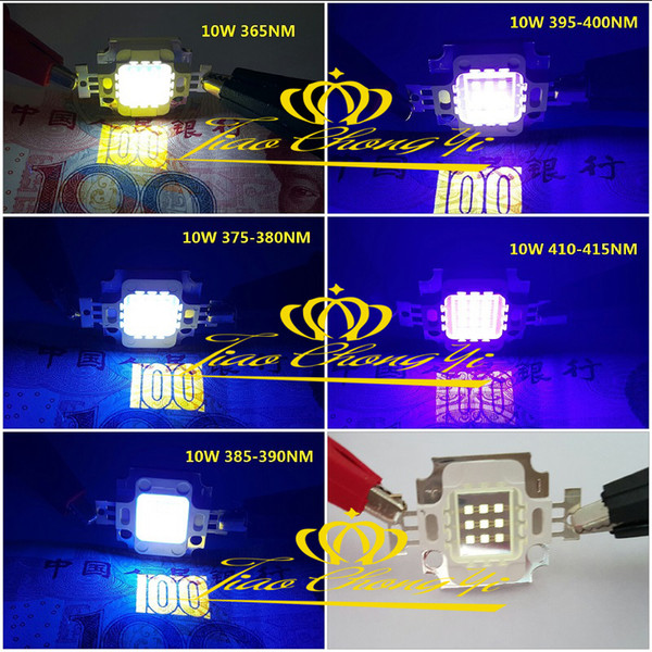 10W High Free shipping 10W 45mil High Power LED UV Light Chip 365nm 375NM 385nm 395nm 410nm Ultra Violet