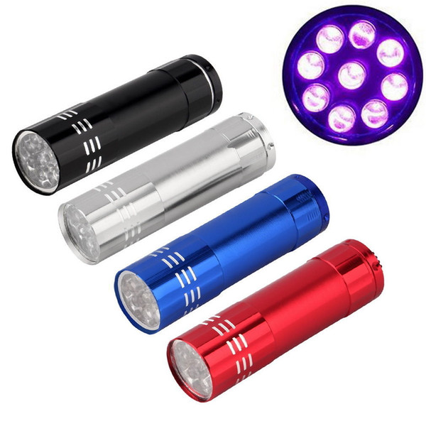 New Mini AlumMinum UV ULTRA VIOLET 9 LED Flashlight BLACKLIGHT Torch Light Lamp LED Nail Light