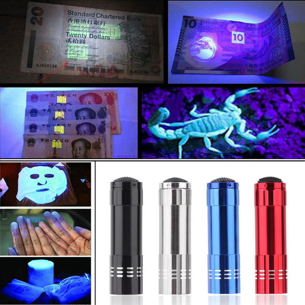 395nm 9LED Aluminium Mini Portable UV Ultra Violet Blacklight LED Flashlight Torch Light LED Nail Lights