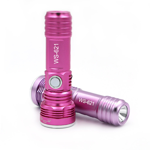 Rose/Pink Mini Waterproof 2 LED Flashlight UV light 4 Modes Adjjustable Focus Torch Penlight With USB Port Use 16340