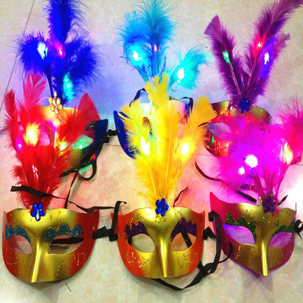 Mixed color Halloween LED face mask Elegant princess mask Women Venetian Ball Prom Glowing LED facial Mask