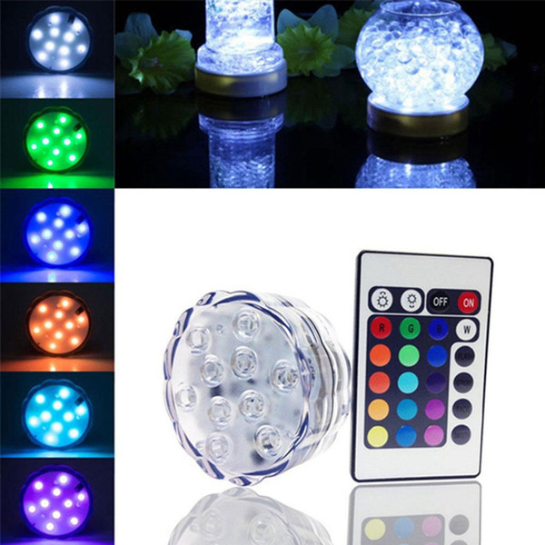 Edison2011 10 LED Multicolor 20 24 Key Remote Submersible Light Waterproof Tea Floralytes Vase Base Light Bright Lamp Blub Hot Free Ship