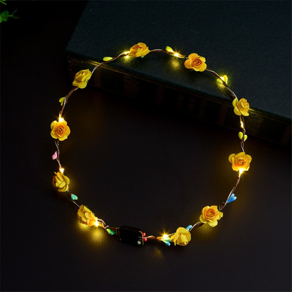 Wedding Party 10 Flowers 10Leds Headband LED Light Up Hair Wreath Hairband Garlands Women Christmas Glowing Wreath H338