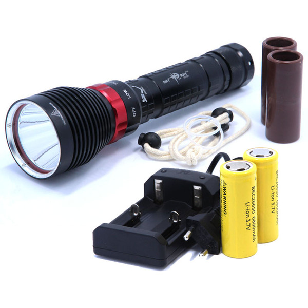 DX1 CREE XM-L XML XM-L2 15W 2000LM Waterproof LED Diving Underwater Lamp Torch Flash Light +2*26650 Battery + Charger