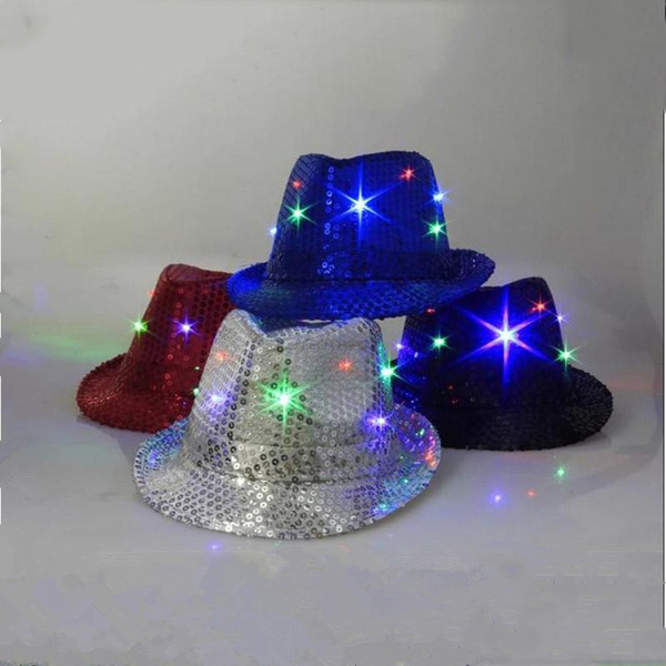 New Arrival LED Sequin Hat Super Cool Flash Sequin Hats Jazz LED Cap Jazz Luminous Hats LED Christmas Valentine's Day Halloween Party Caps