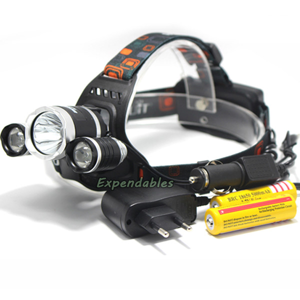 Wholesale-Promotion RJ3000 8000LM CREE XML T6 +2R5 3LED Headlight,Headlamp,Fishing,Head Lamp Light +2*18650 battery+AC Charger+Car Charger