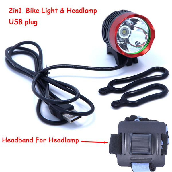 Wholesale-2000 Lumens CREE XM-L T6 LED Bicycle Headlamp Headlight Waterpoof Bike Light Head Lamp Cycling USB Front Light & o-ring Headband