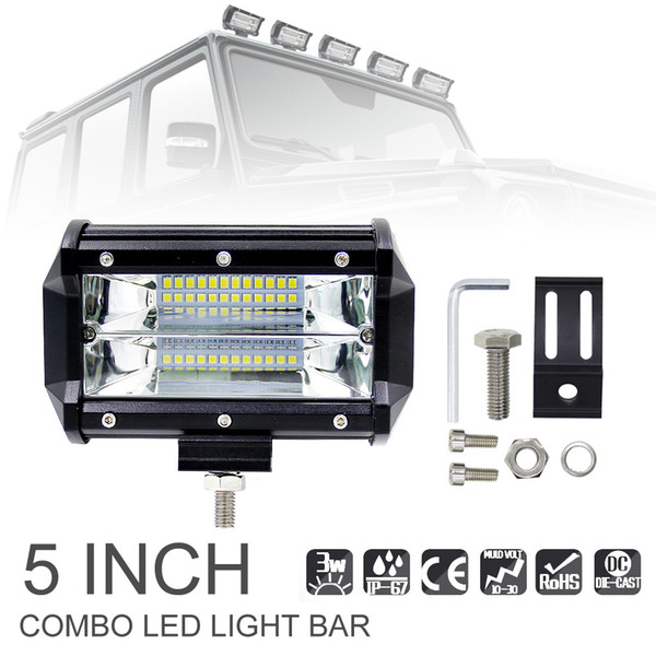 2pcs 72W LED Work Light Bar 12V 24V 5 Inch Super Bright 24 LED Spotlight Lamaparas 7000K for Offroad Truck Car Boat Lighting