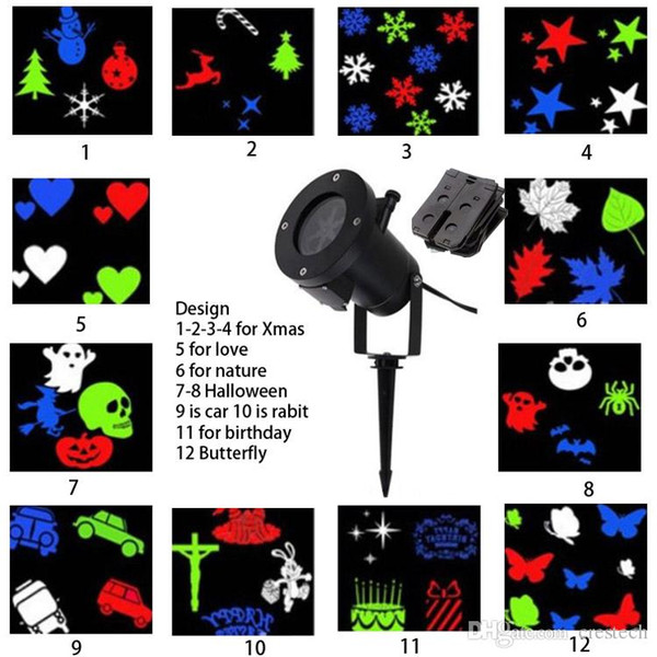 Halloween LED projector Stage light with 12 pattern lens Auto Moving Colorful design Christmas Holiday Lights Outdoor Waterproof lights