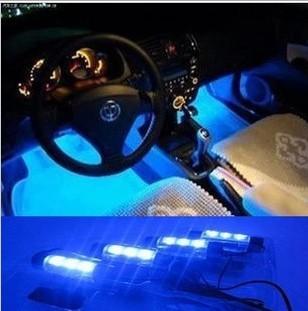 4Pcs 3LED 12V Car Interior Decorative Neon Under Dash Floor LED Light Strip Lamp Blue