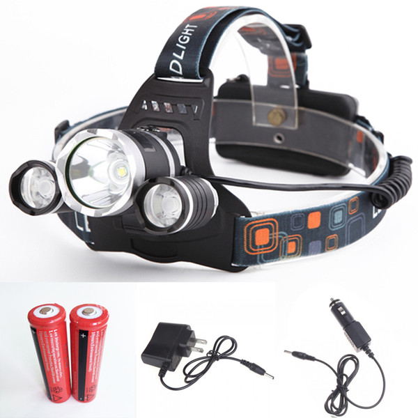 Wholesale-5000Lm Waterproof Headlamp CREE XML T6 4 Modes LED Headlight Recgargeable Head Light Spotlight For Hunting Camping 18650+Charger