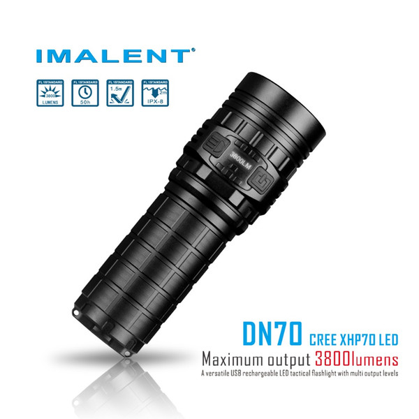 IMALENT DN70 Rechargeable Flashlight max 3800 Lumen beam throw 325 meter tactical torch OLED display with 26650 4500mAh battery