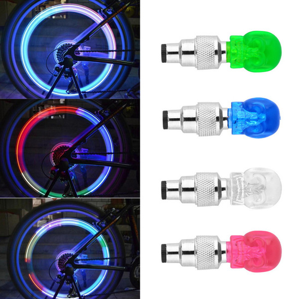 Universal 4 Color Skull Shape Valve Sealing Cap LED Light Vibration Wheel Tyre Lamp for Car Motorbike Bike Accessories Colorful