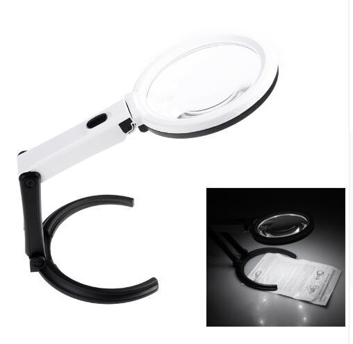 Portable 10 LED Light Magnifier Magnifying Glass with Light Lens Table Desk-type Lamp Handheld Foldable Loupe 2 x 120mm 5x 28mm