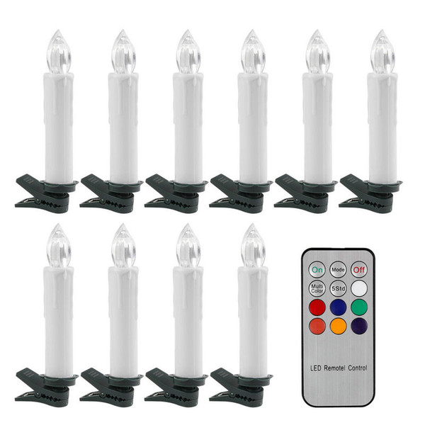 10Pcs Battery power flickering RGB Tea Flameless Remote Control LED taper Candle Light Wedding Xmas Party tree+12 key controller