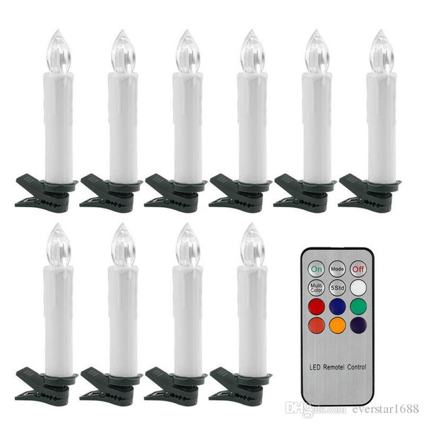 10Pcs Battery power flickering RGB Tea Flameless Remote Control LED taper Candle Light Wedding Xmas Party tree+12 key controller