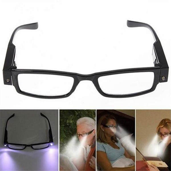 Wholesale-Unisex Rimmed Reading Eye Glasses Eyeglasses Spectacal With LED Light Black color for reading in dark environment