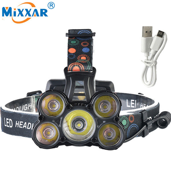 Nzk20 5 CREE XM-L T6 LED Headlamp Headlight 18000LM Powerful Head lamp Fishing HIking Light USB charger for 3*18650 battery