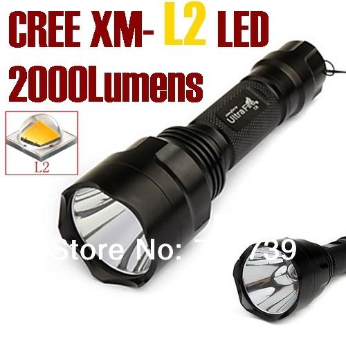 Wholesale-UltraFire C8 NEW CREE XM-L2 LED 2000Lumens cree led torch Spotlight cree LED  Torch light For 1x18650-Free shipping