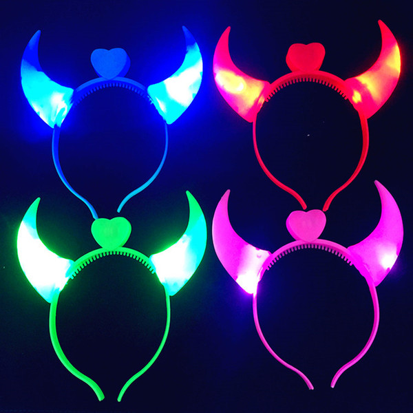 5pcs Stereo Devil Horns Ears Hairpins Women Headbands hairband emitting horn lamp luminous toys Halloween party decoration