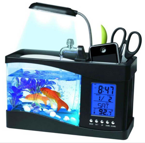 Wholesale of small aquarium creative acrylic USB Mini desktop goldfish with ecological pen holder lamp ornaments