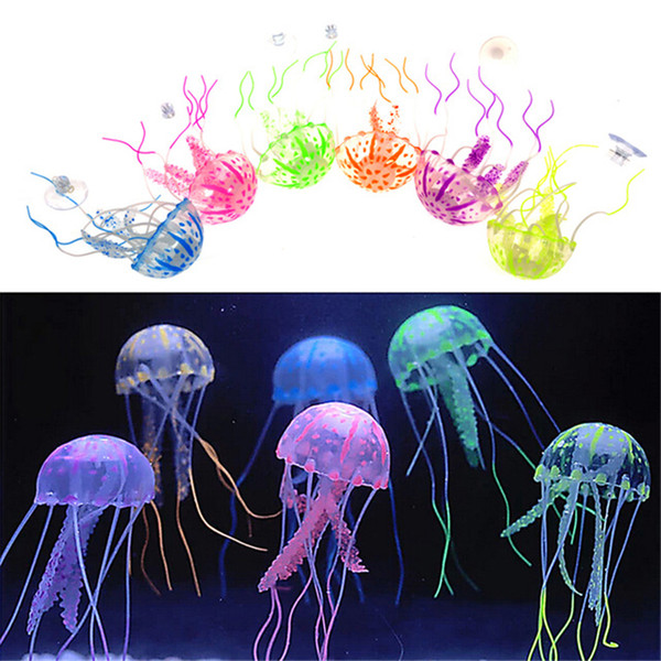 Vivid Glowing Effect Fluorescent Artificial Jellyfish Aquarium Fish Tank Decoration Ornament Swim Pool Bath Decor Mini Night aquarium