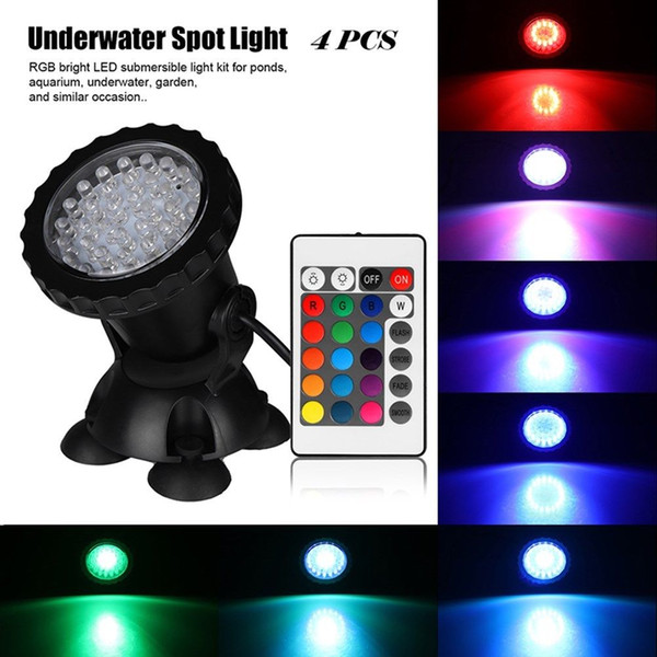 4X Aquarium Fish Tank Pond LED RGB SpotLight Garden Fountain Underwater Light