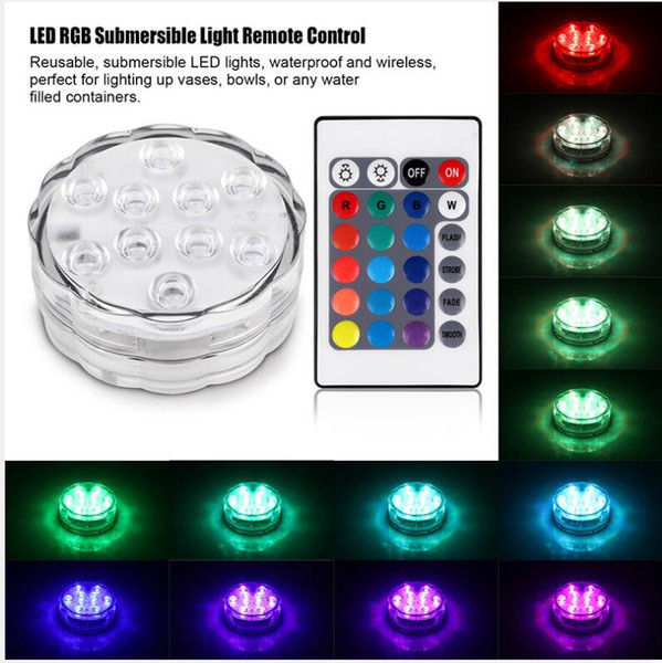 10leds RGB Led Underwater Light Pond Submersible IP67 Waterproof Swimming Pool Light Battery Operated for Wedding