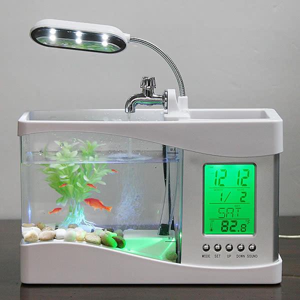 H4874W Fish Tank Mini USB LCD Desktop Lamp Light Fish Tank Het Aquarium LED Clock White Tanque De Peixes De Aquario Pet Supplies