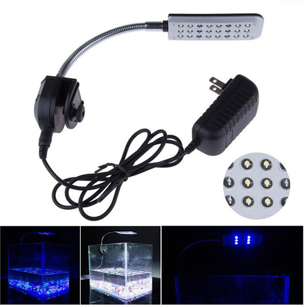 High Quality New 12V 24 LED Aquarium light Fish Tank Water Plant Tropical Fish 3 Mode Clip White/Blue Light Bulb Lamp With CE ROHS Aprroval