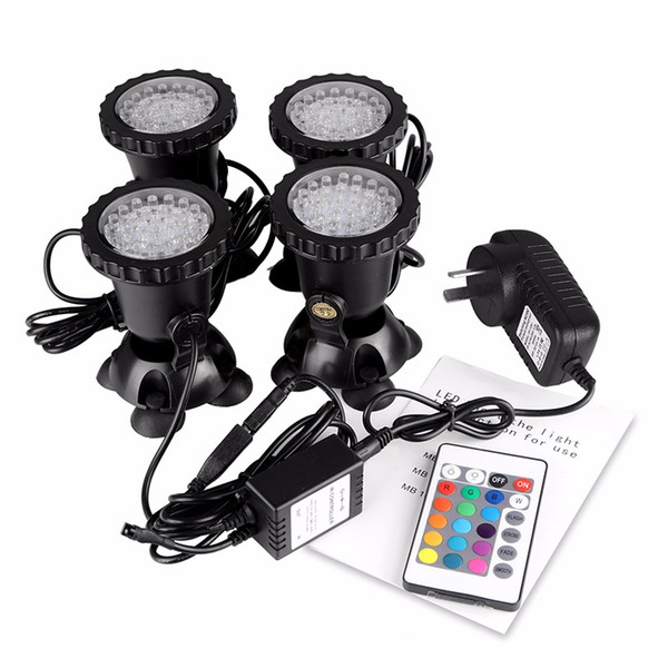 4pcs/set 12W RGB LED Underwater Light 36LED Fish Tank Light Garden Pond Aquarium Spotlight IP68 Waterproof Lighting with Remote Control